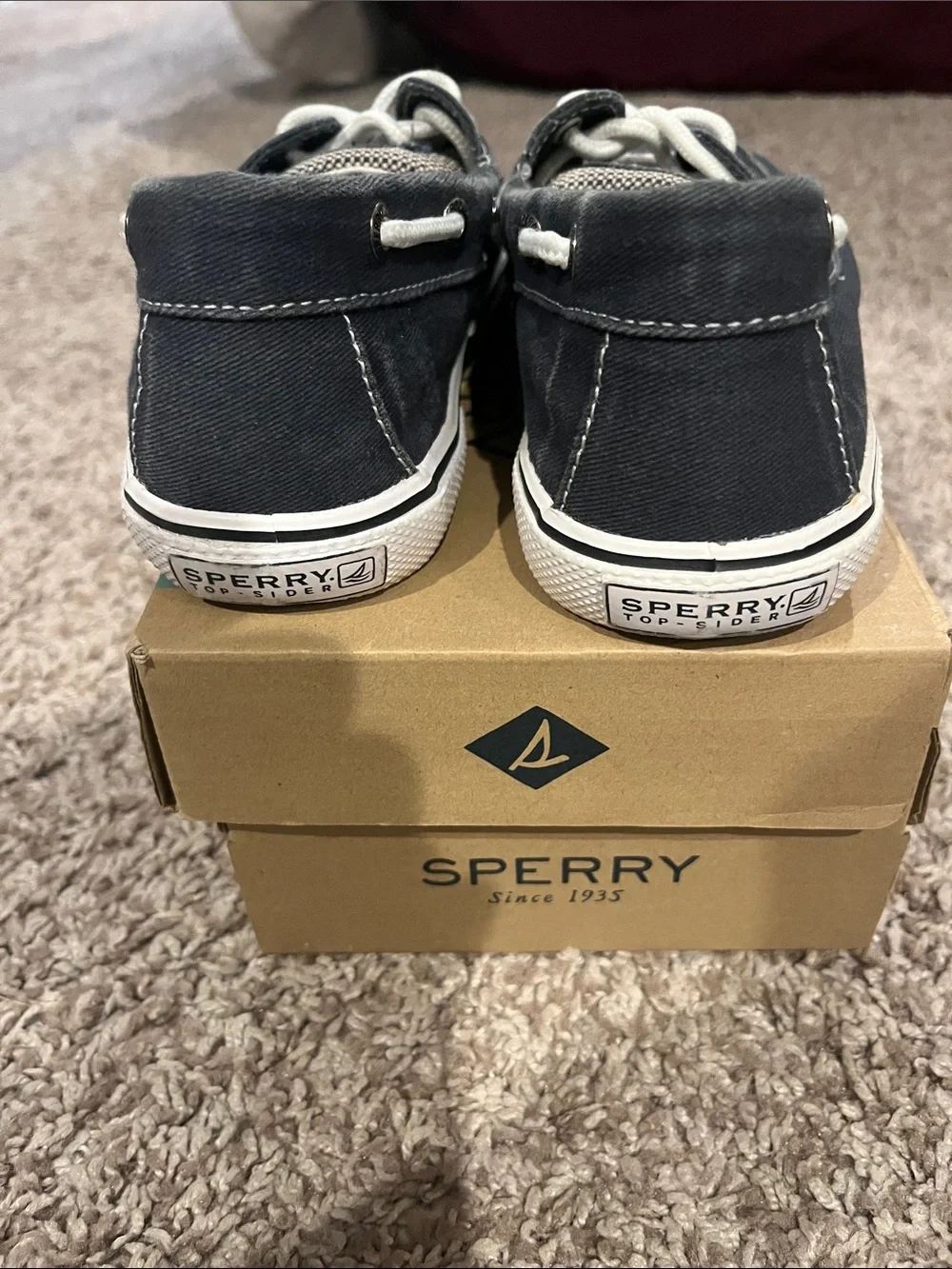 Sperry Boys Kids Youth Sperry Top Sider Halyard Brown Navy Blue Canvas Boat